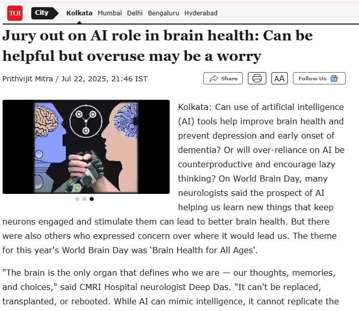 Jury out on AI role in brain health: Can be helpful but overuse may be a wory