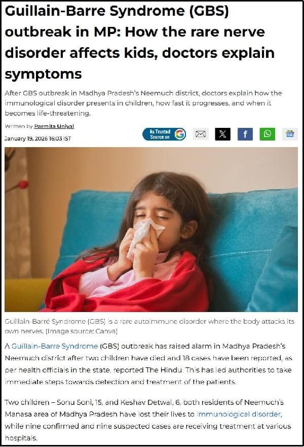 Guillain-Barre Syndrome (GBS) outbreak in MP: How the rare nerve disorder affects kids, doctors explain symptoms