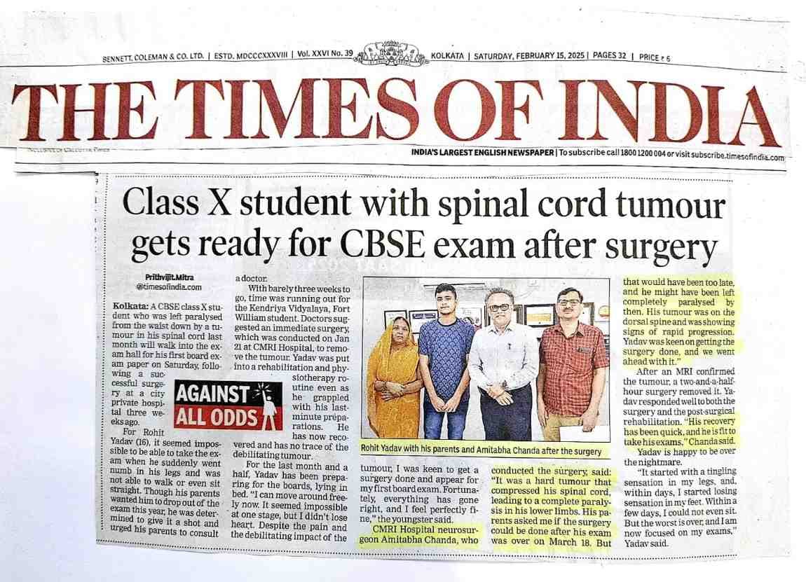 Class X Student with spinal cord tumour gets ready for CBSE exam after surgery