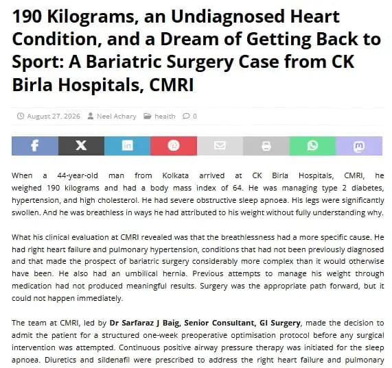 190 Kilograms, an Undiagnosed Heart Condition, and a Dream of Getting Back to Sport: A Bariatric Surgery Case from CK Birla Hospitals, CMRI