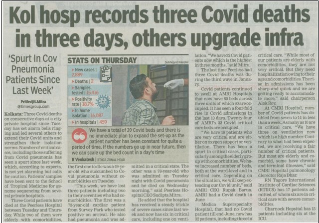 Kol hosp record 3 covid deaths in 3 days, others upgrade infra
