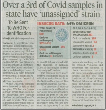 Over a 3rd of Covid samples in state have unassigned strain & Unassigned strain, need to take guard